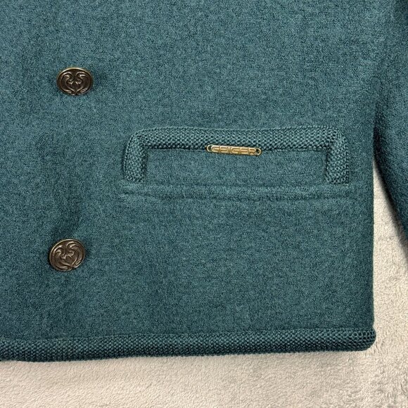Vintage GEIGER Austria Womens Wool Double Breasted Blazer Jacket Green Size 38 - Picture 2 of 10
